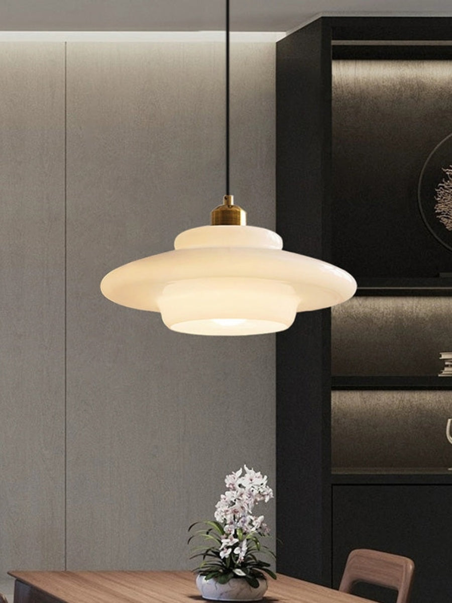 Glas-Pendelleuchte mit geschichtetem Design | Milchig weißes mattiertes Glas für Esszimmer und Wohnzimmer - Lamylie
