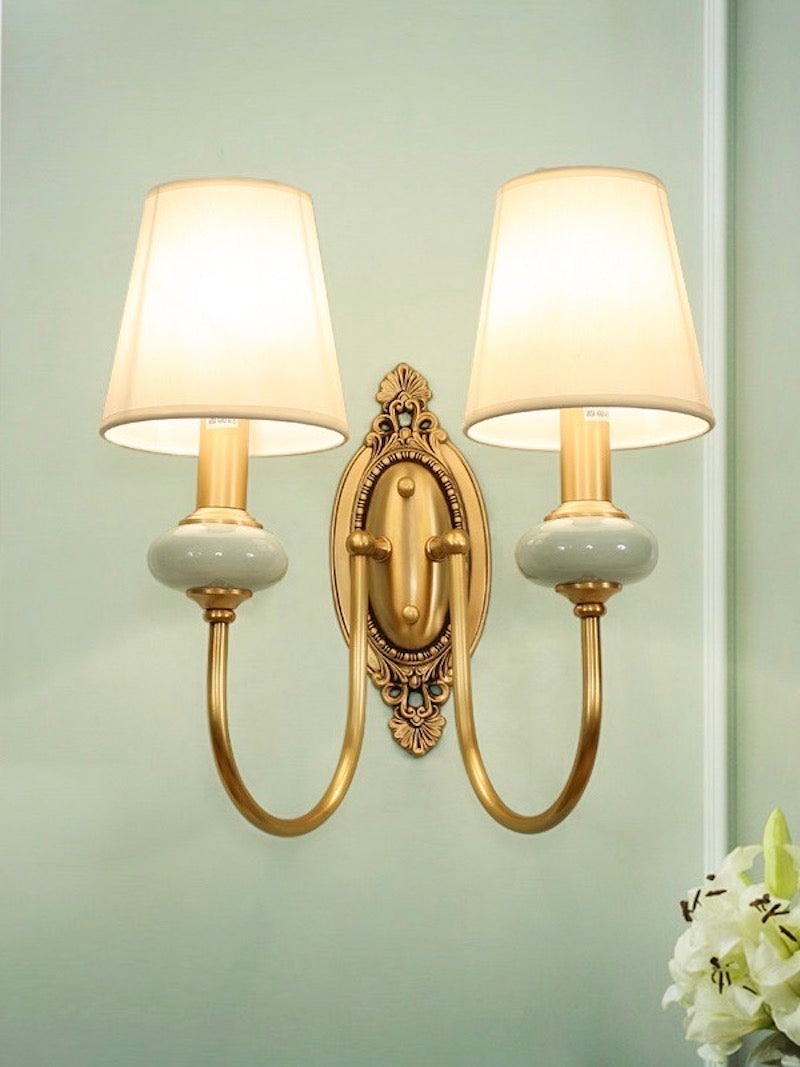 Ceramic Wall Lamp with Fabric Shade - 1 or 2 Light Points - E27 - Various Colors & Styles - Lamylie