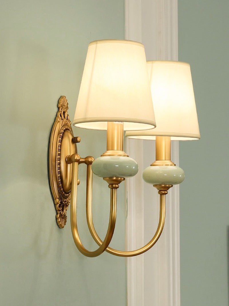 Ceramic Wall Lamp with Fabric Shade - 1 or 2 Light Points - E27 - Various Colors & Styles - Lamylie