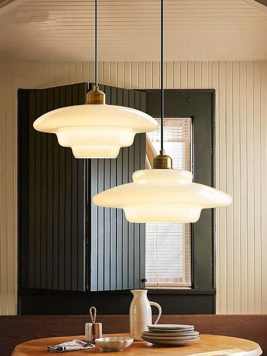 Glas-Pendelleuchte mit geschichtetem Design | Milchig weißes mattiertes Glas für Esszimmer und Wohnzimmer - Lamylie