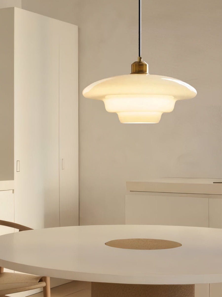 Glas-Pendelleuchte mit geschichtetem Design | Milchig weißes mattiertes Glas für Esszimmer und Wohnzimmer - Lamylie