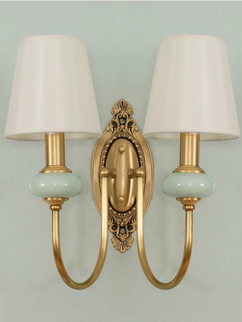 Ceramic Wall Lamp with Fabric Shade - 1 or 2 Light Points - E27 - Various Colors & Styles - Lamylie