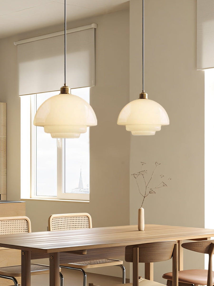 Glas-Pendelleuchte mit geschichtetem Design | Milchig weißes mattiertes Glas für Esszimmer und Wohnzimmer - Lamylie