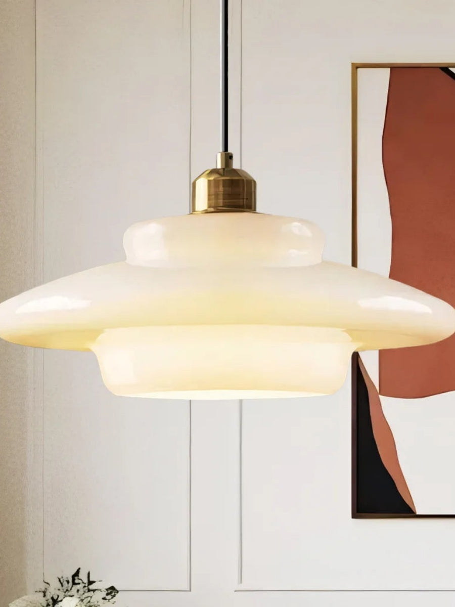 Glas-Pendelleuchte mit geschichtetem Design | Milchig weißes mattiertes Glas für Esszimmer und Wohnzimmer - Lamylie