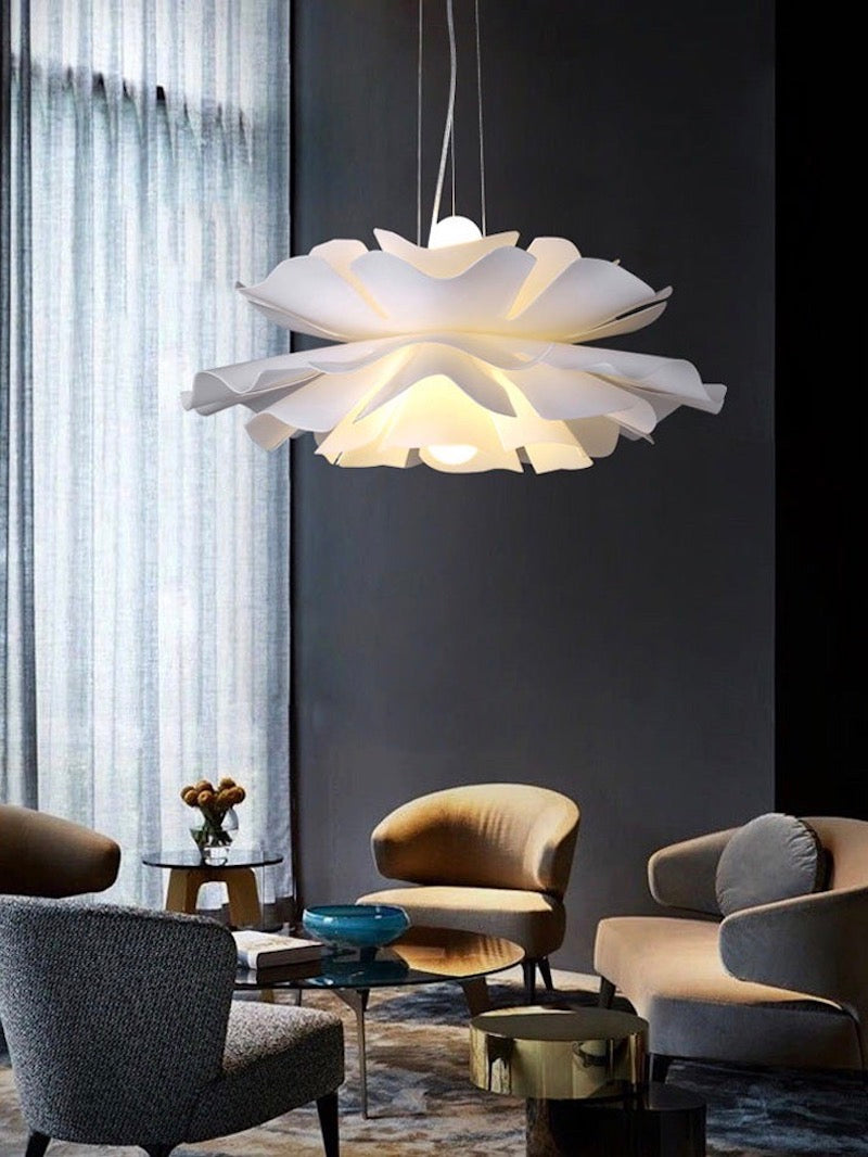 Handmade Acrylic Pendant Lamp Lotus Flower White Scandinavian Design - Lamylie