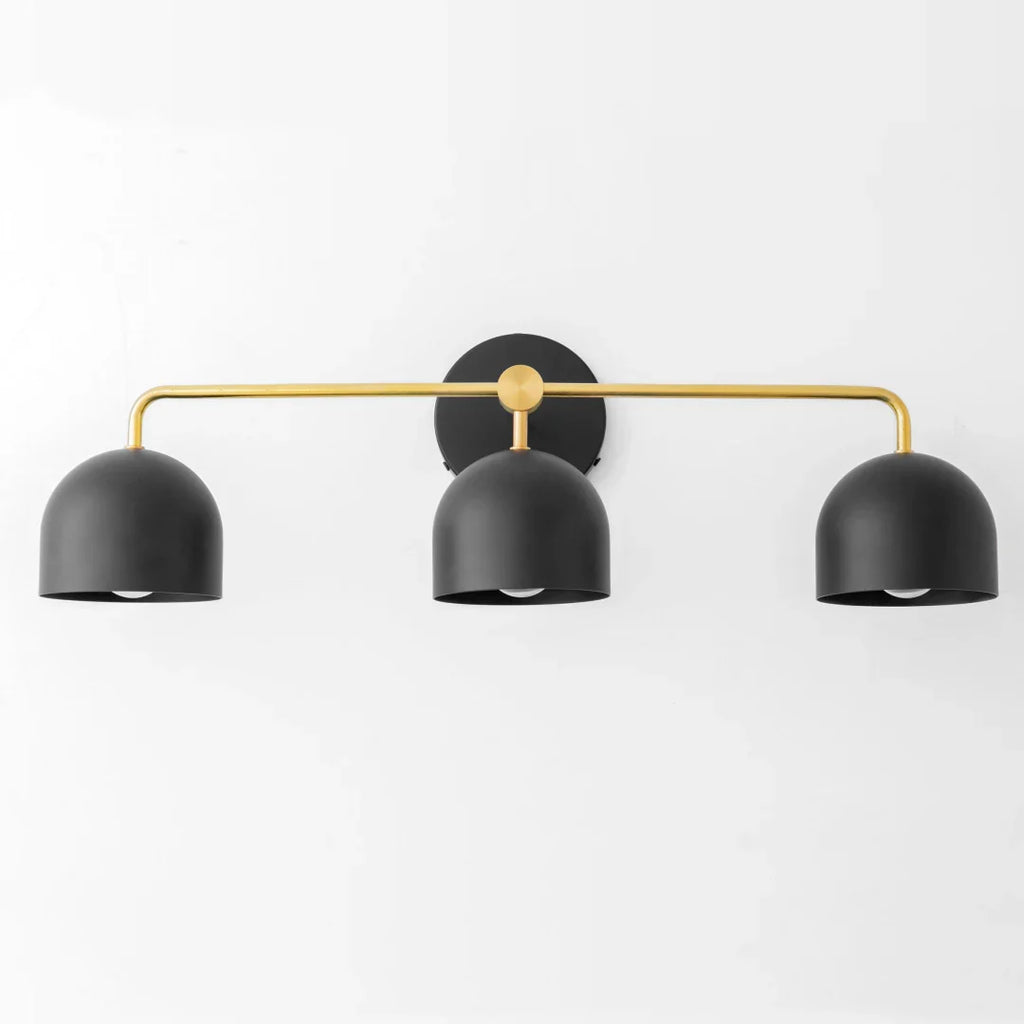 Væglampe med kuppelskærme, moderne skandinavisk design i sort metal og messing, 2-3 lyspunkter, stemningsbelysning til badeværelse, entré og soveværelse - Lamylie