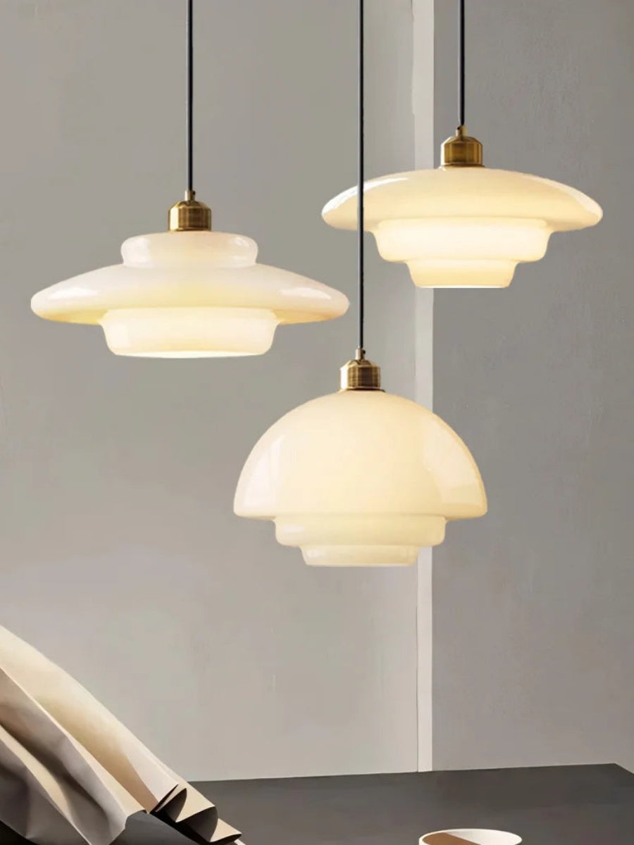 Glas-Pendelleuchte mit geschichtetem Design | Milchig weißes mattiertes Glas für Esszimmer und Wohnzimmer - Lamylie