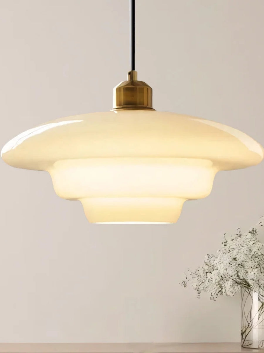 Glas-Pendelleuchte mit geschichtetem Design | Milchig weißes mattiertes Glas für Esszimmer und Wohnzimmer - Lamylie