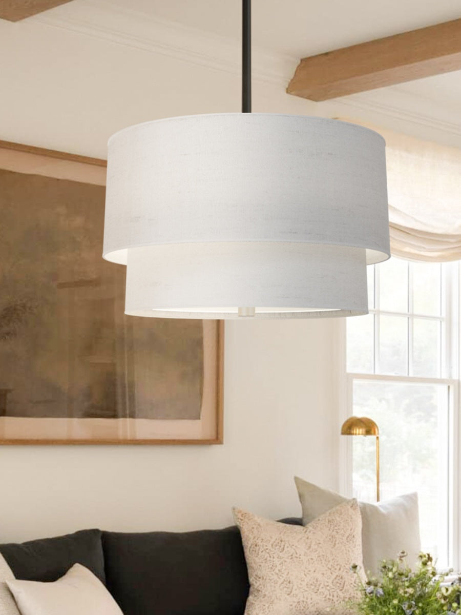 Double Fabric Drum Pendant Lamp | Modern Layered Shade Ceiling Lamp for Dining Room Living Room - Lamylie