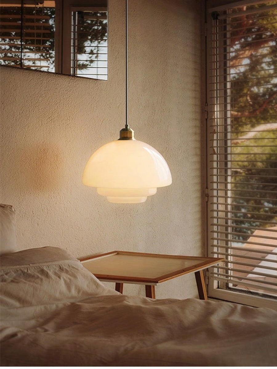 Glas-Pendelleuchte mit geschichtetem Design | Milchig weißes mattiertes Glas für Esszimmer und Wohnzimmer - Lamylie