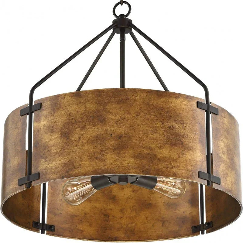 Industriální závěsné svítidlo ve tvaru bubnu, rezavě bronzové kovové stínidlo, 4 světelné body, vintage design, kuchyňský ostrůvek, jídelní stůl, jídelna – Lamylie