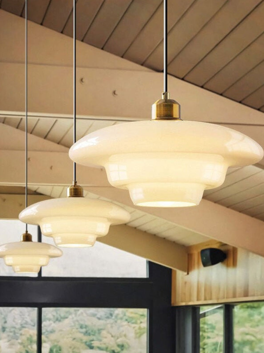 Glas-Pendelleuchte mit geschichtetem Design | Milchig weißes mattiertes Glas für Esszimmer und Wohnzimmer - Lamylie