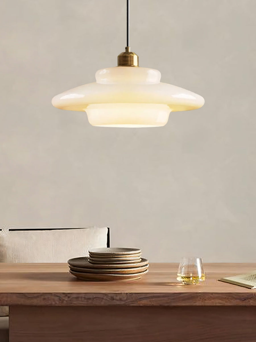 Glas-Pendelleuchte mit geschichtetem Design | Milchig weißes mattiertes Glas für Esszimmer und Wohnzimmer - Lamylie