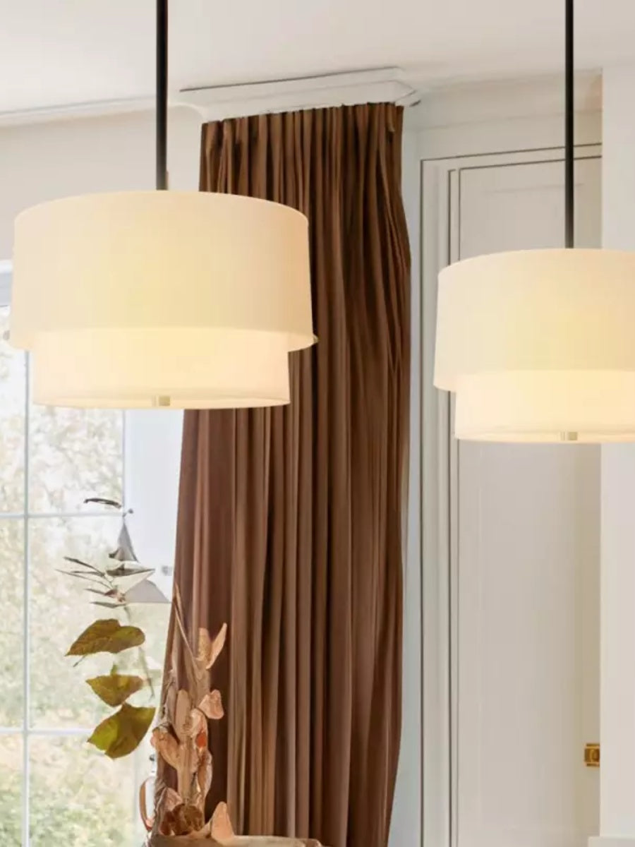 Doppelte Stoff-Trommelpendelleuchte | Moderne Schichtschirm-Deckenlampe für Esszimmer und Wohnzimmer - Lamylie