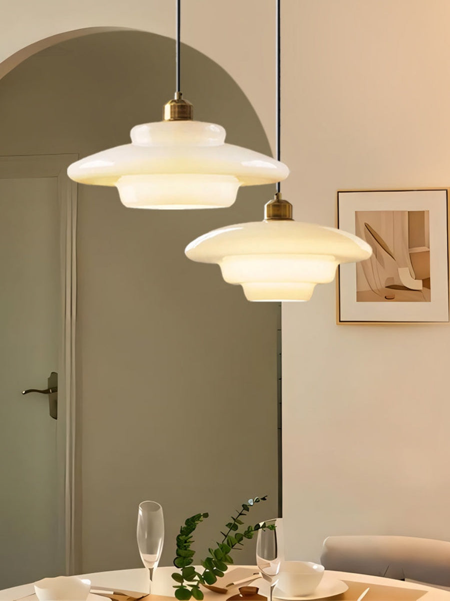 Glas-Pendelleuchte mit geschichtetem Design | Milchig weißes mattiertes Glas für Esszimmer und Wohnzimmer - Lamylie