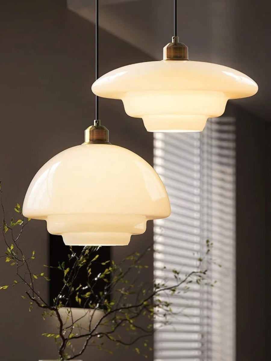 Glas-Pendelleuchte mit geschichtetem Design | Milchig weißes mattiertes Glas für Esszimmer und Wohnzimmer - Lamylie