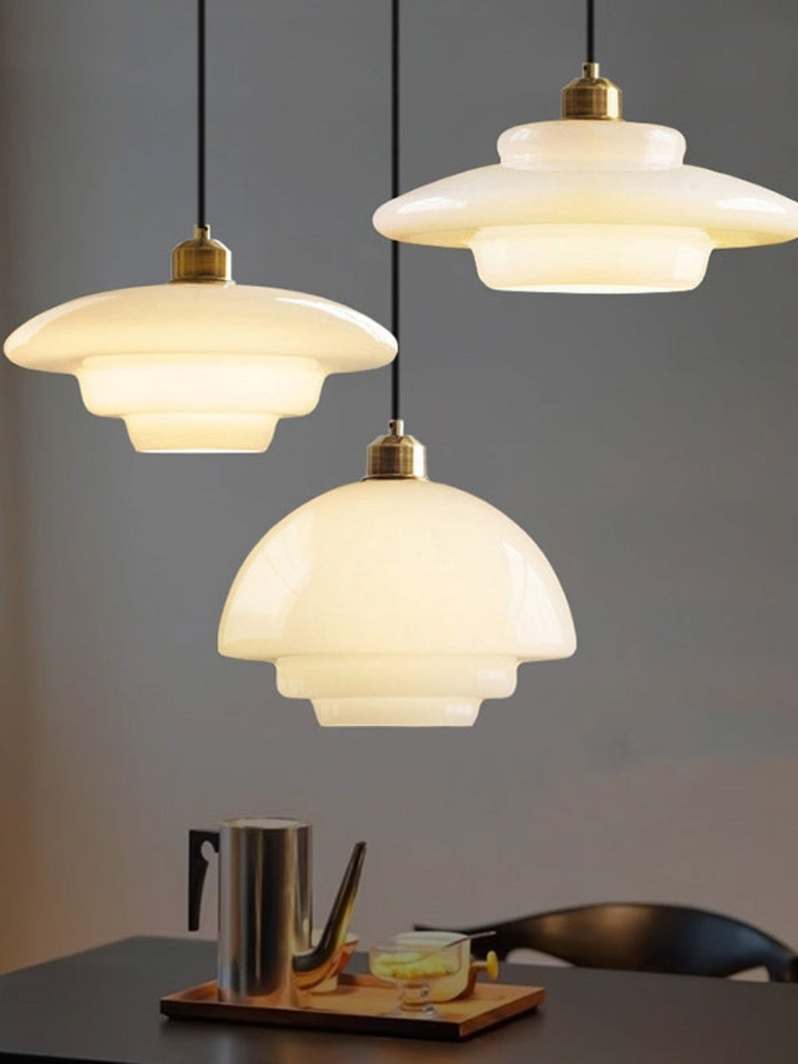 Glas-Pendelleuchte mit geschichtetem Design | Milchig weißes mattiertes Glas für Esszimmer und Wohnzimmer - Lamylie