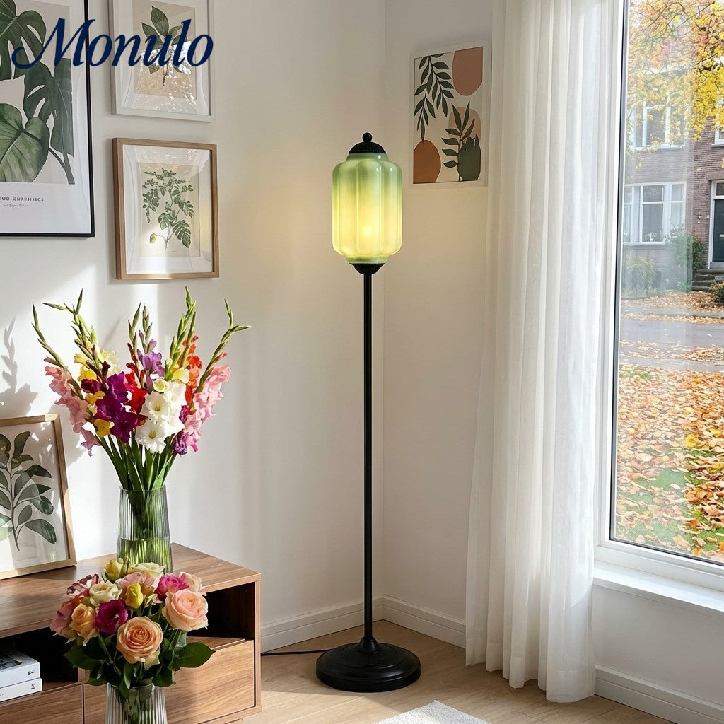 Decorative Glass Pumpkin Floor Lamp Retro Organic Style Living Room Standing Lamp - Lamylie