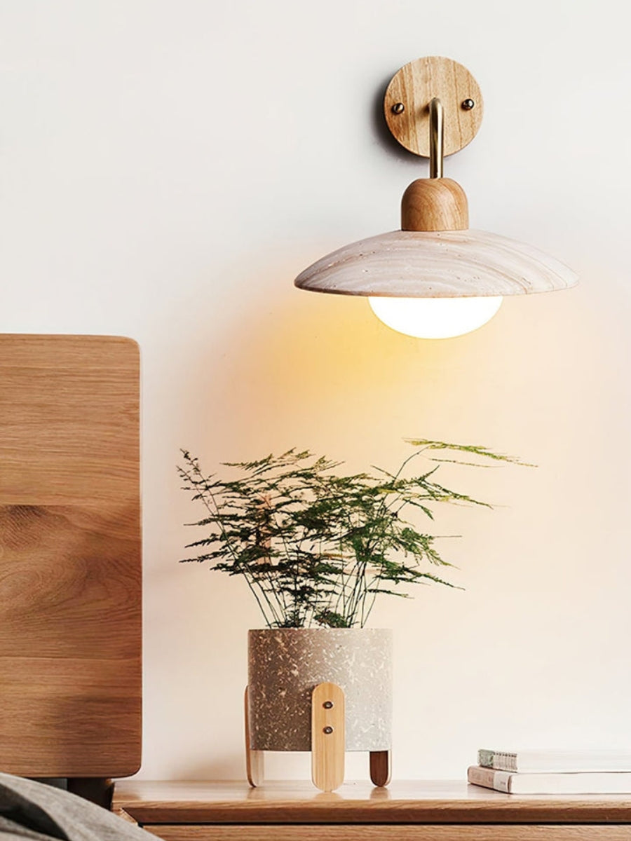 Travertine Wall Lamp Minimalist Disc Design Natural Stone Lighting for Living Room Bedroom Hall Modern Interior Wall Lighting with Warm Light - Lamylie