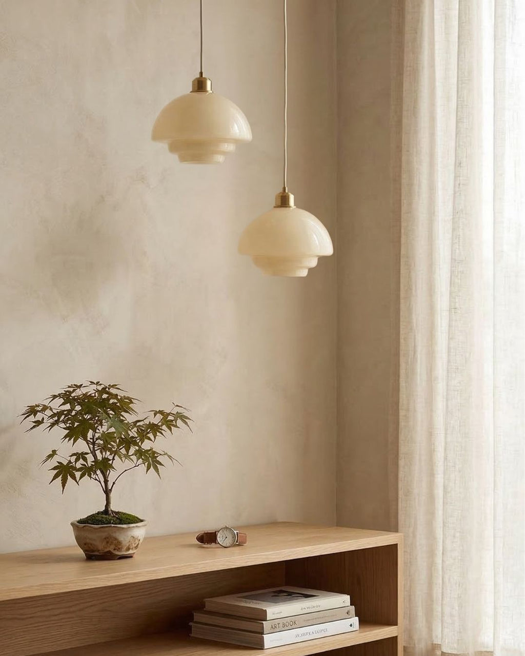 TINA Pendant Lamp | Mid-Century Milk White Glass with Brushed Brass | Modern Dining & Kitchen Lighting | Adjustable | E27 Socket - Lamylie