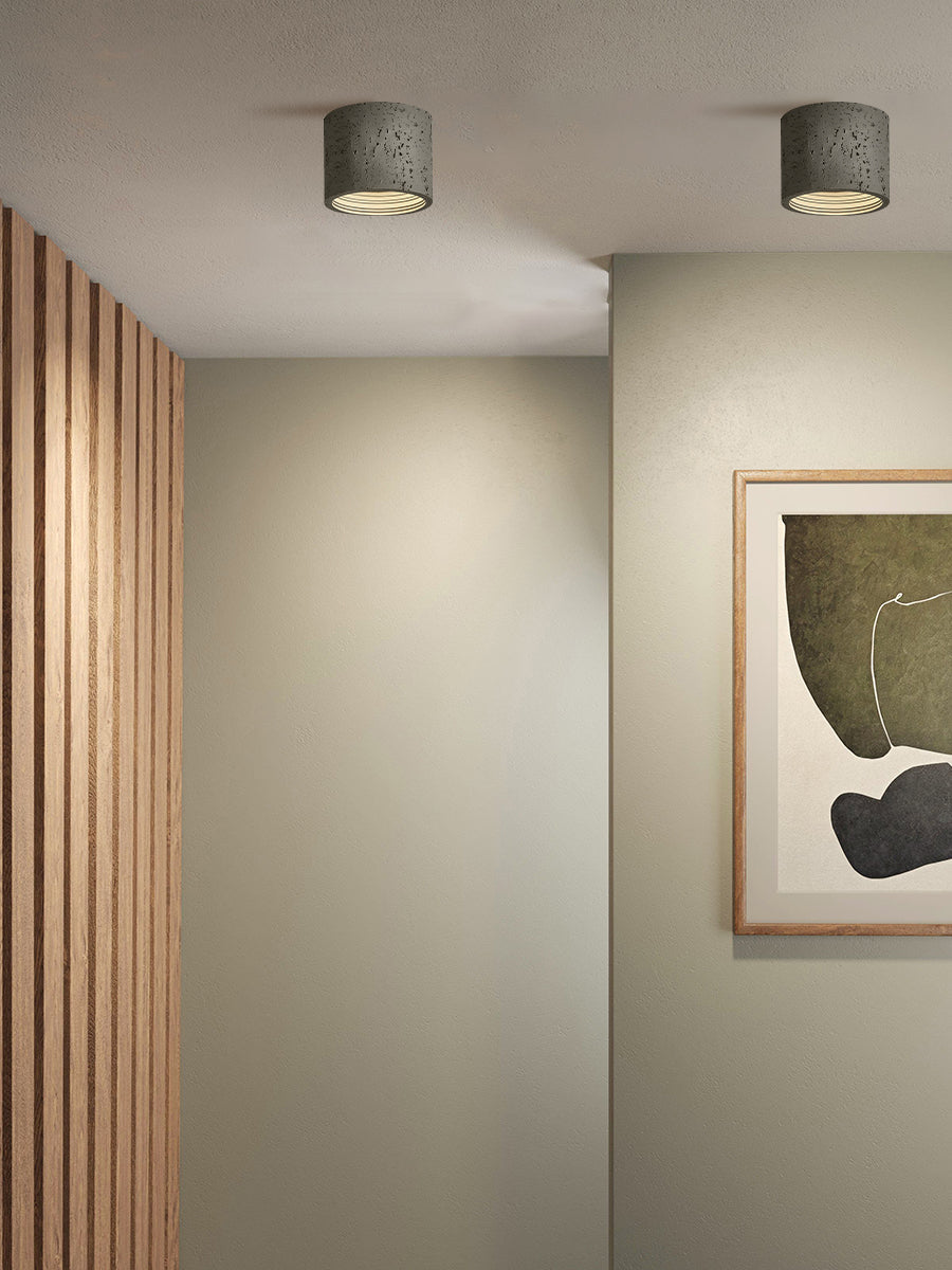 Cylindrical Travertine Ceiling Lamp | LED Lighting for Modern Interiors - Lamylie