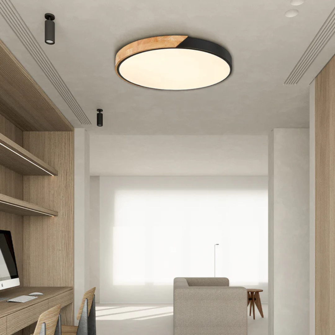 Minimalistyczna lampa sufitowa z drewna i akrylu | Skandynawski design do salonu i sypialni | Energooświetlne światło LED | Łatwy montaż – Lamylie