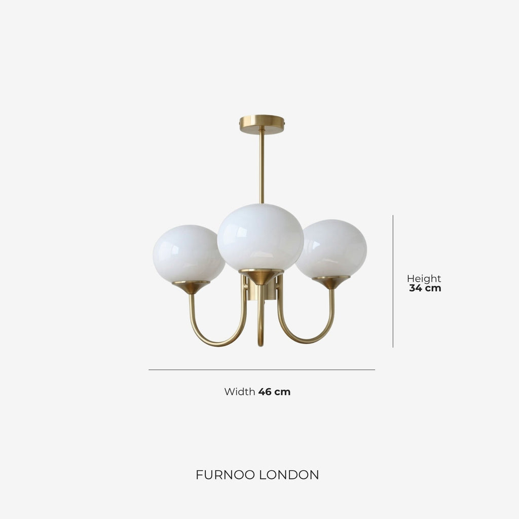 Mid-Century Glass Chandelier with Globe Shades and Polished Metal Finish | Available in Copper and Chrome with Colored Glass | 3 or 5 Arms with Adjustable Rod System - Lamylie
