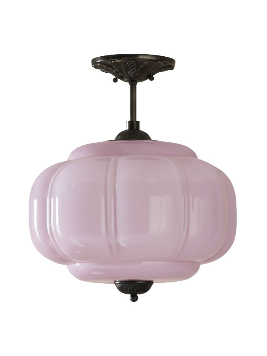 Vintage Milk Glass Ceiling Lamp Scalloped Edge White Pink Green Blue Clear Matte Glass Semi-Flush Pendant Lamp Brass Black Finish - Lamylie