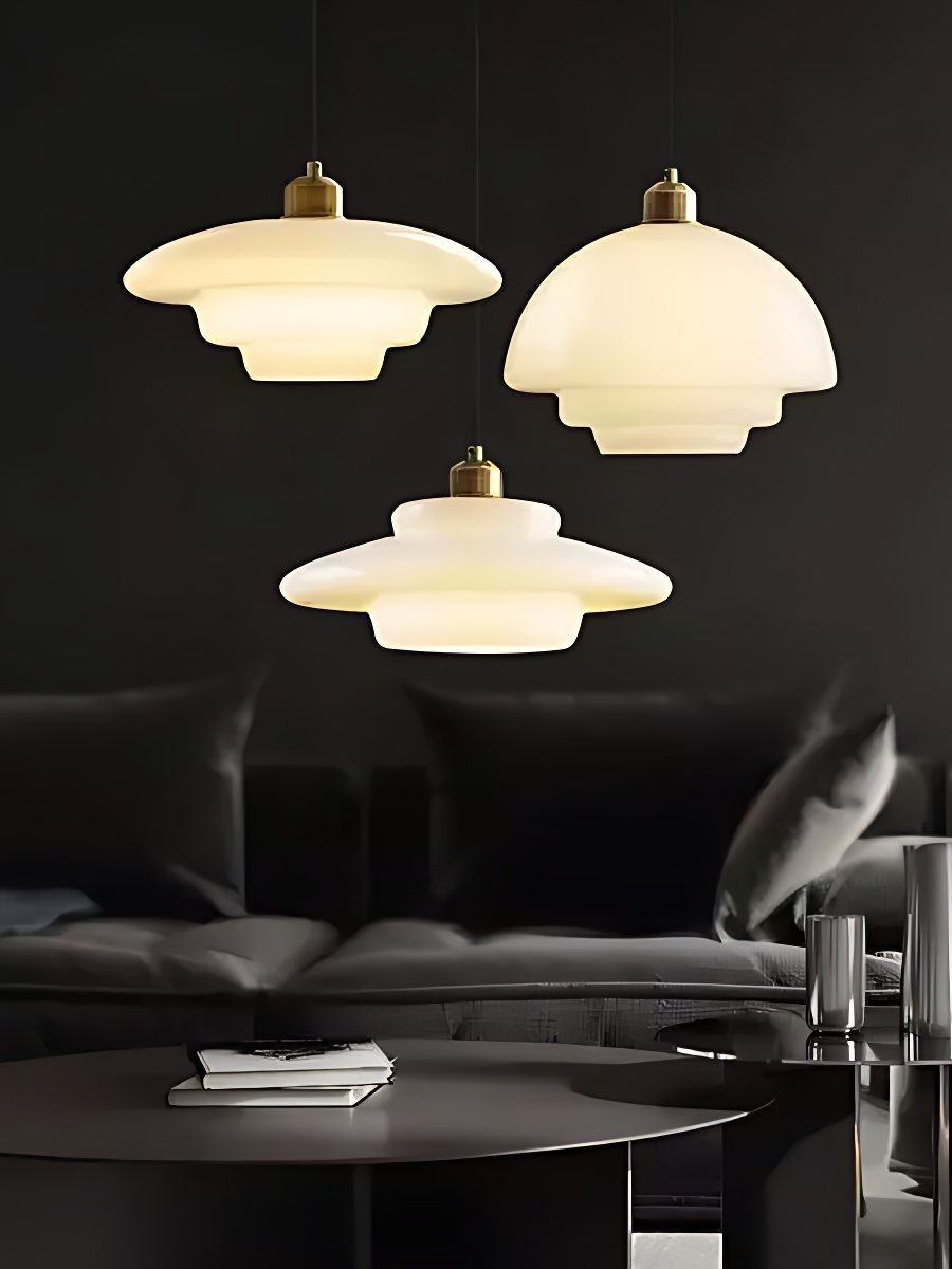 Glas-Pendelleuchte mit geschichtetem Design | Milchig weißes mattiertes Glas für Esszimmer und Wohnzimmer - Lamylie