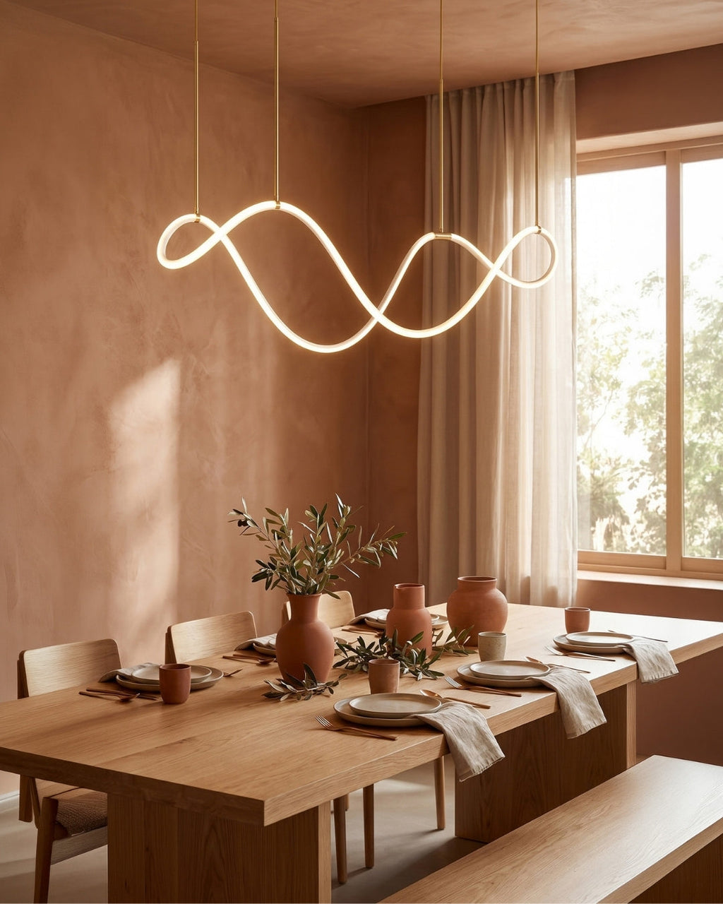 LED Design Pendelleuchte mit schwarzer Satin-Metallkordelstruktur 100 cm Dimmbar Warmweiß Modernes Interieur Esszimmer Kücheninsel - Lamylie