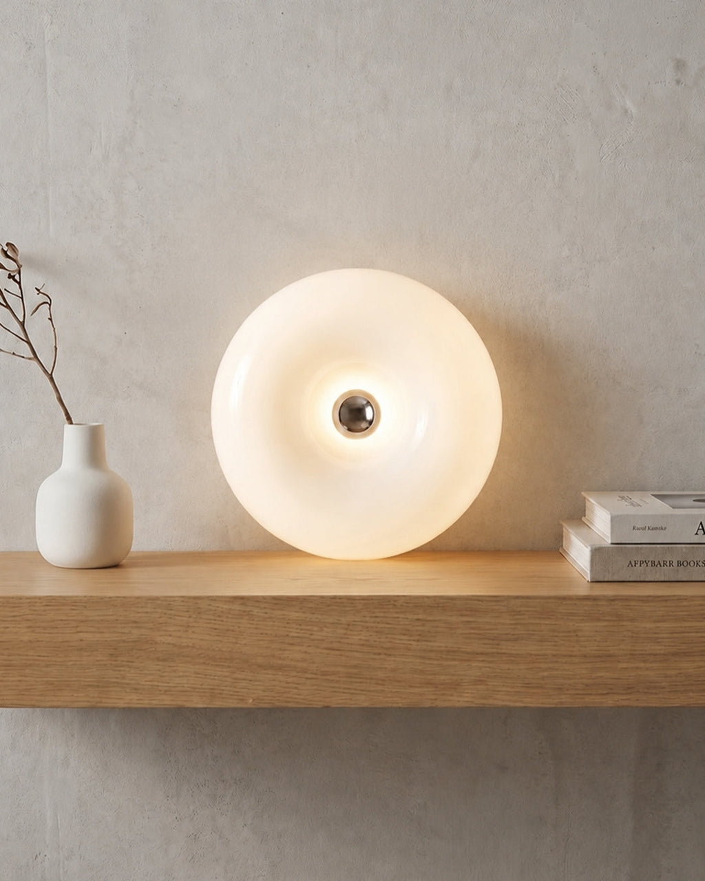 NARA Skulpturale Donut-Lampe mit 3 Farbtemperaturen | Dimmbar Glas-Tischlampe Bauhaus-Design Touch-Steuerung Wandmontierbar Ambientebeleuchtung - Lamylie