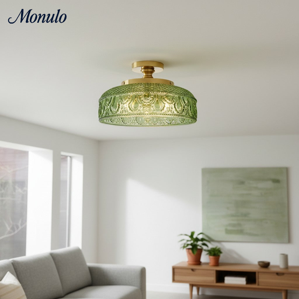 Ribbed Glass Ceiling Lamp with Metal Fixture | Minimalist Lighting for Bedroom and Hallway - Lamylie