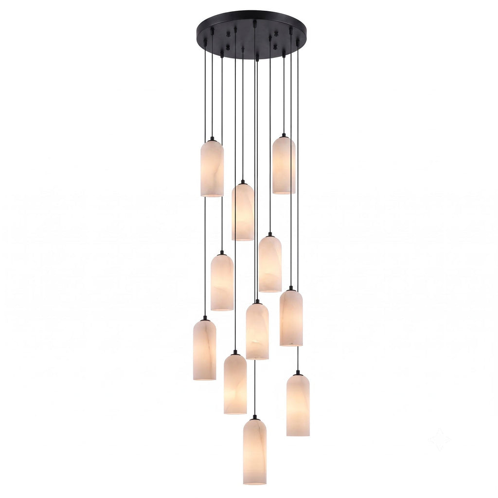 Alabaster Pendant Lamp with Braided Cord | Natural Stone Lighting from Single Light to 21-Light Cluster | Mid-Century Modern Style Dining Room Pendant Lamp with E12/E14 Fitting - Lamylie