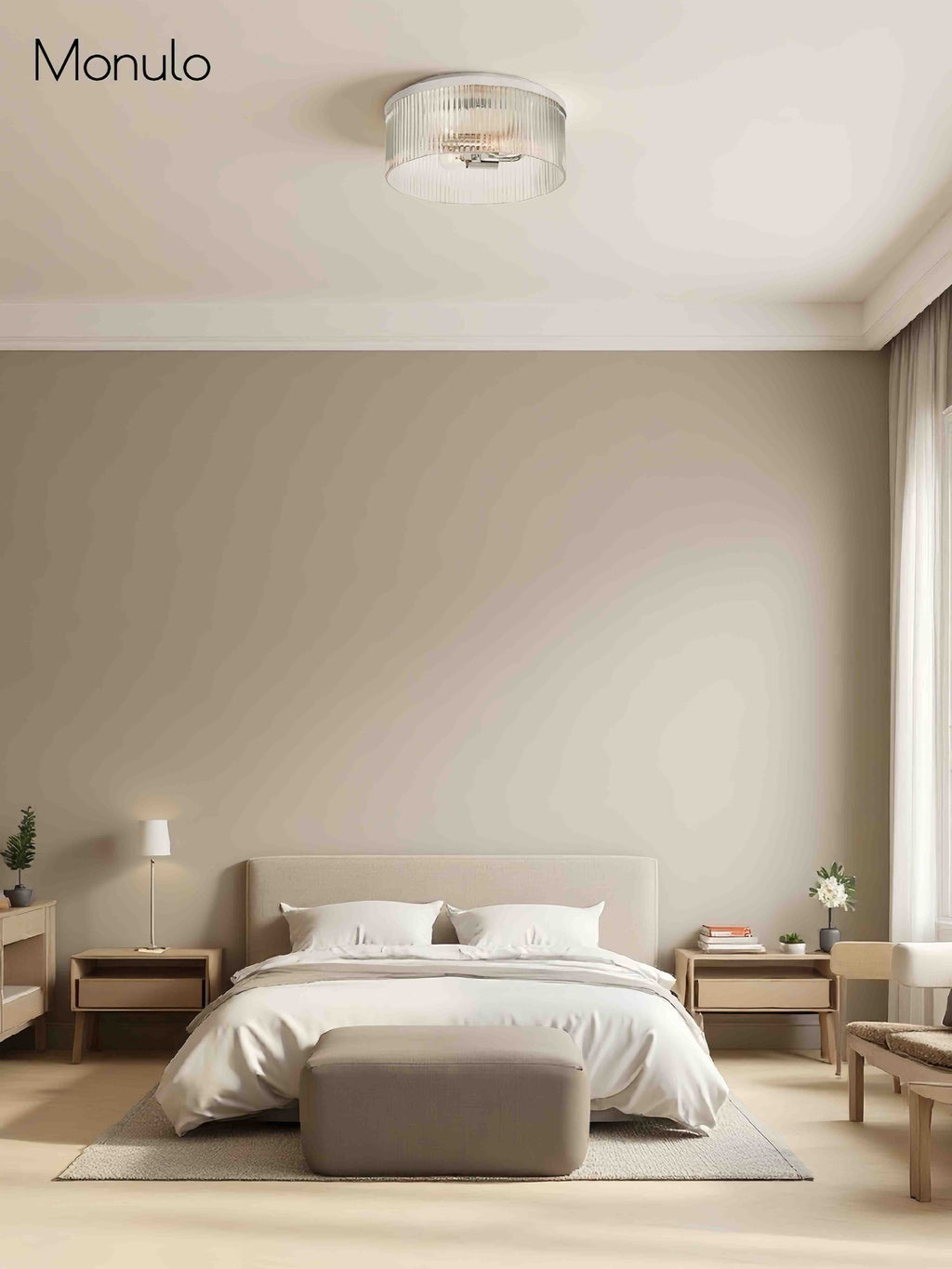 Ribbed Glass Ceiling Lamp Modern Low-Profile Design Bedroom Living Room Hall - Lamylie
