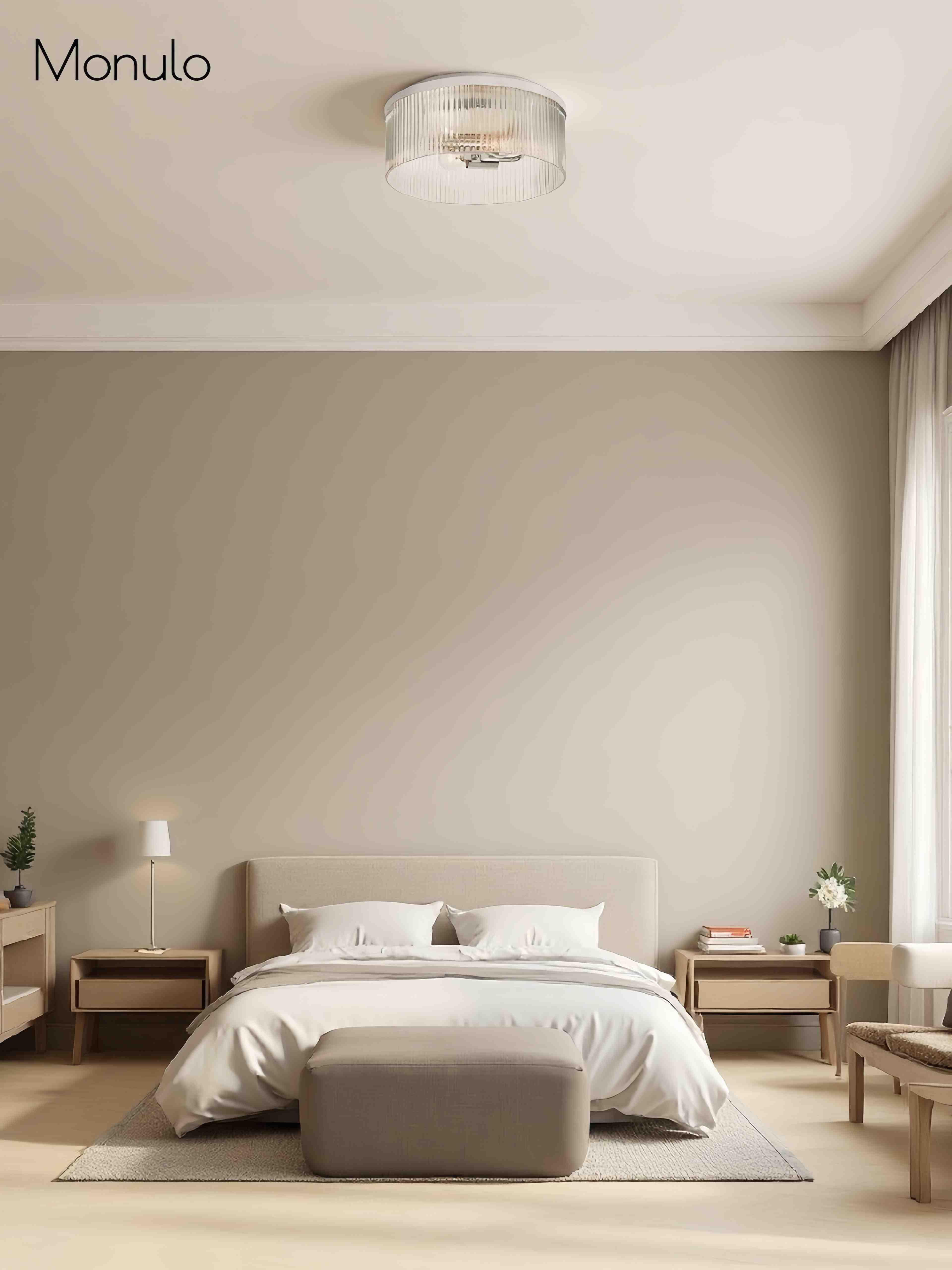 Ribbed Glass Ceiling Lamp Modern Low-Profile Design Bedroom Living Room Hall - Lamylie
