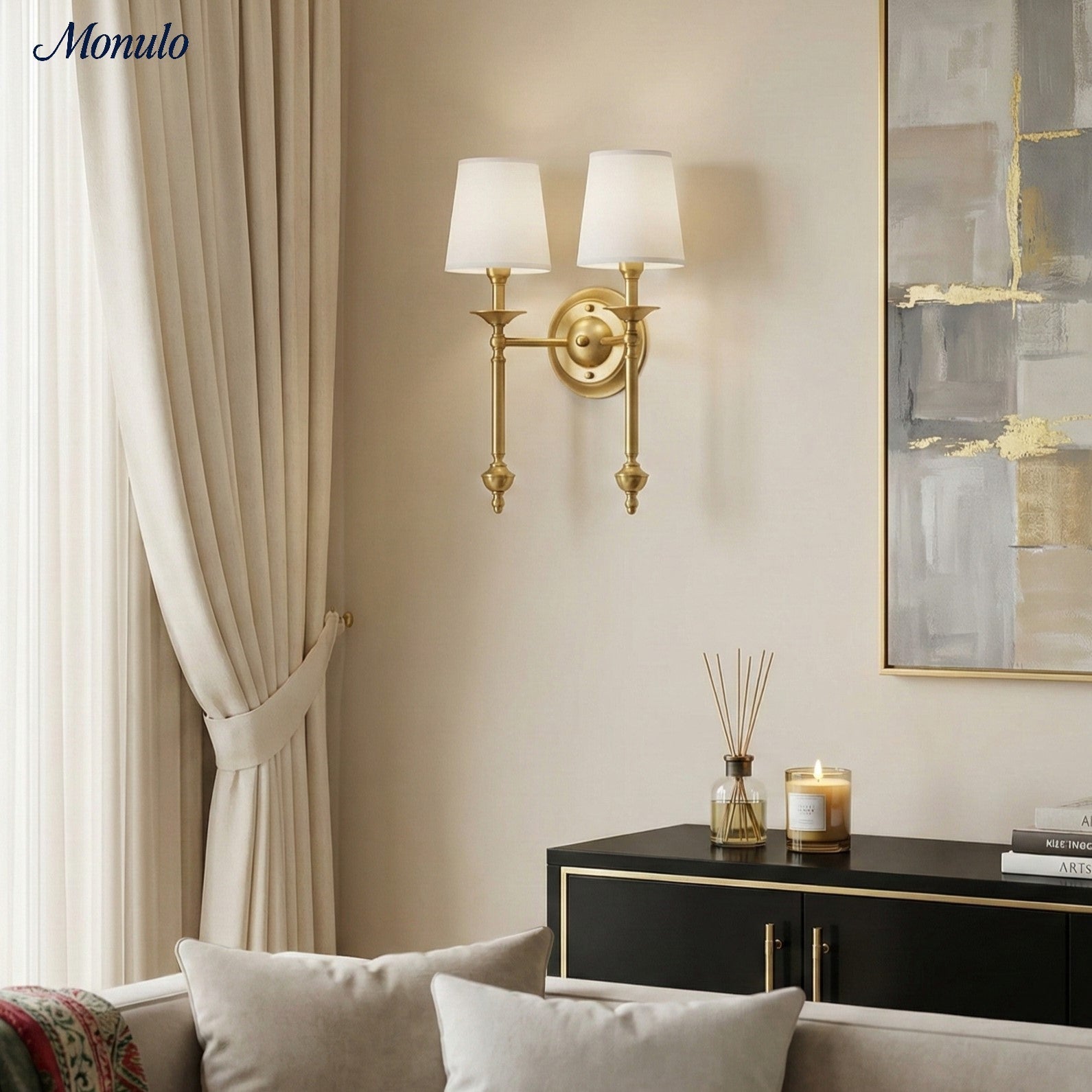 Stoffwandleuchte mit Vintage-Kupfer-Finish | Atmosphärische Beleuchtung für Flur, Schlafzimmer und Wohnzimmer - Lamylie