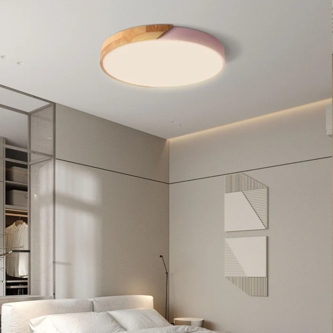 Minimalistyczna lampa sufitowa z drewna i akrylu | Skandynawski design do salonu i sypialni | Energooświetlne światło LED | Łatwy montaż – Lamylie