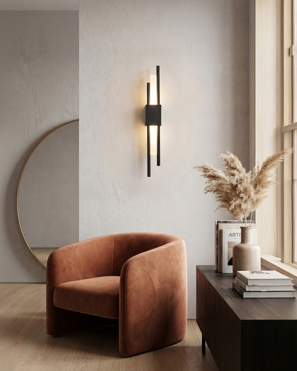 Skandinavische Minimalistische Wandleuchte | Modernes vertikales Design mit gerichteter LED-Beleuchtung | Schwarz Gold - Lamylie