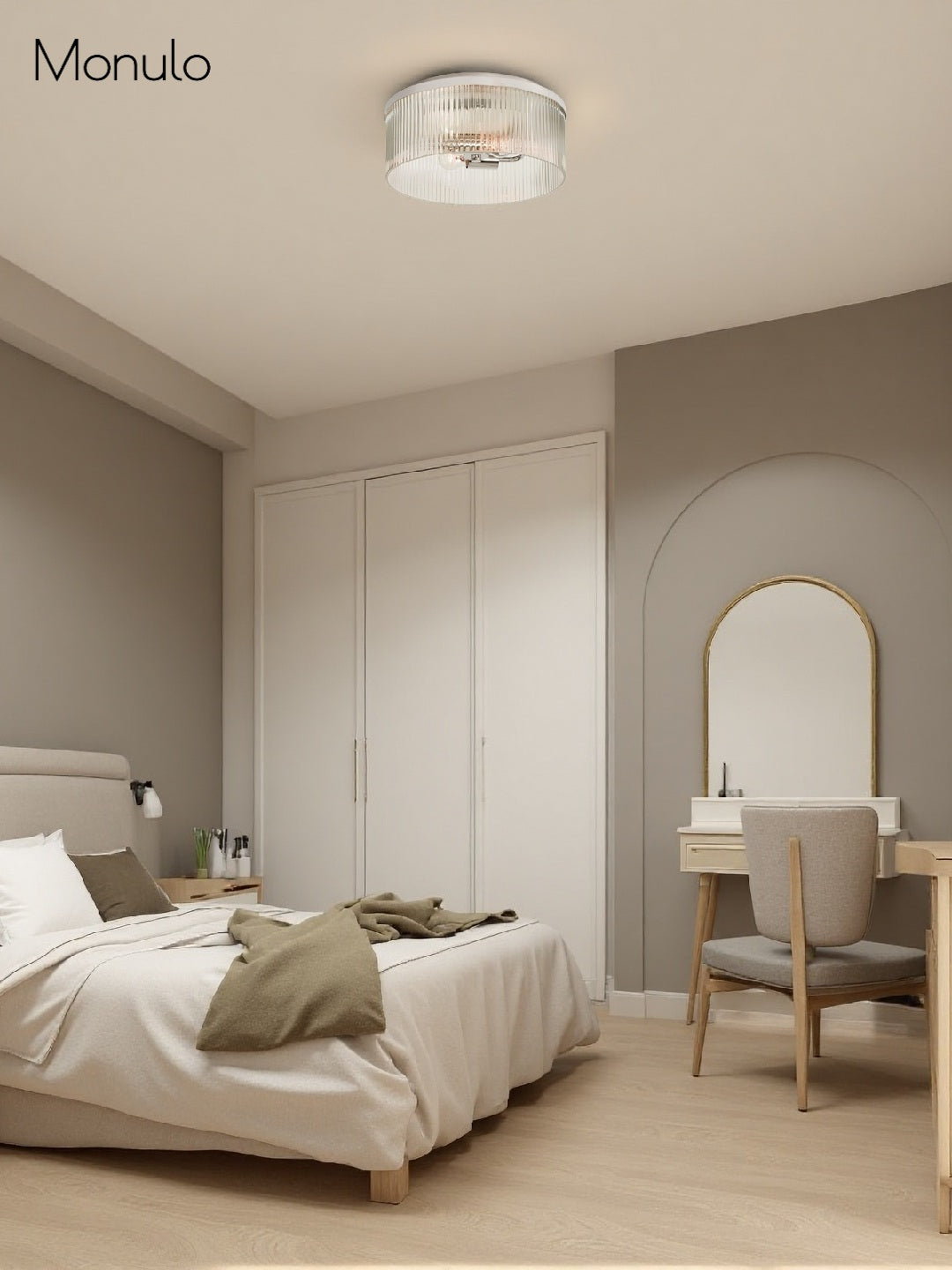 Ribbed Glass Ceiling Lamp Modern Low-Profile Design Bedroom Living Room Hall - Lamylie