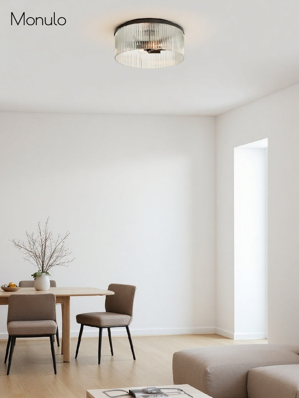 Ribbed Glass Ceiling Lamp Modern Low-Profile Design Bedroom Living Room Hall - Lamylie