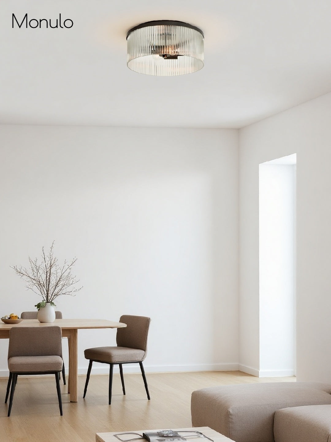 Ribbed Glass Ceiling Lamp Modern Low-Profile Design Bedroom Living Room Hall - Lamylie
