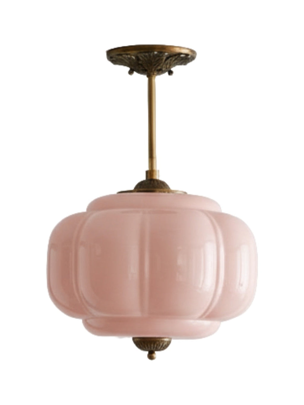 Vintage Milk Glass Ceiling Lamp Scalloped Edge White Pink Green Blue Clear Matte Glass Semi-Flush Pendant Lamp Brass Black Finish - Lamylie