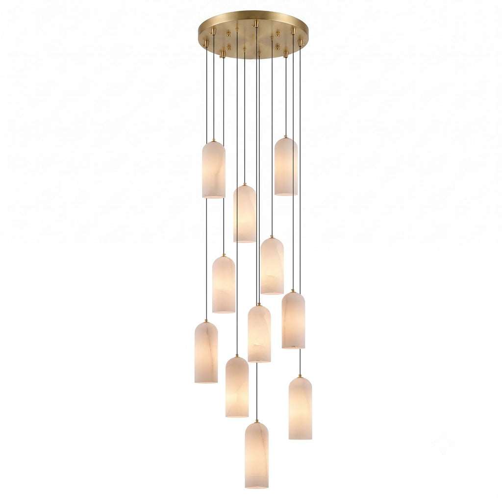 Alabaster Pendant Lamp with Braided Cord | Natural Stone Lighting from Single Light to 21-Light Cluster | Mid-Century Modern Style Dining Room Pendant Lamp with E12/E14 Fitting - Lamylie