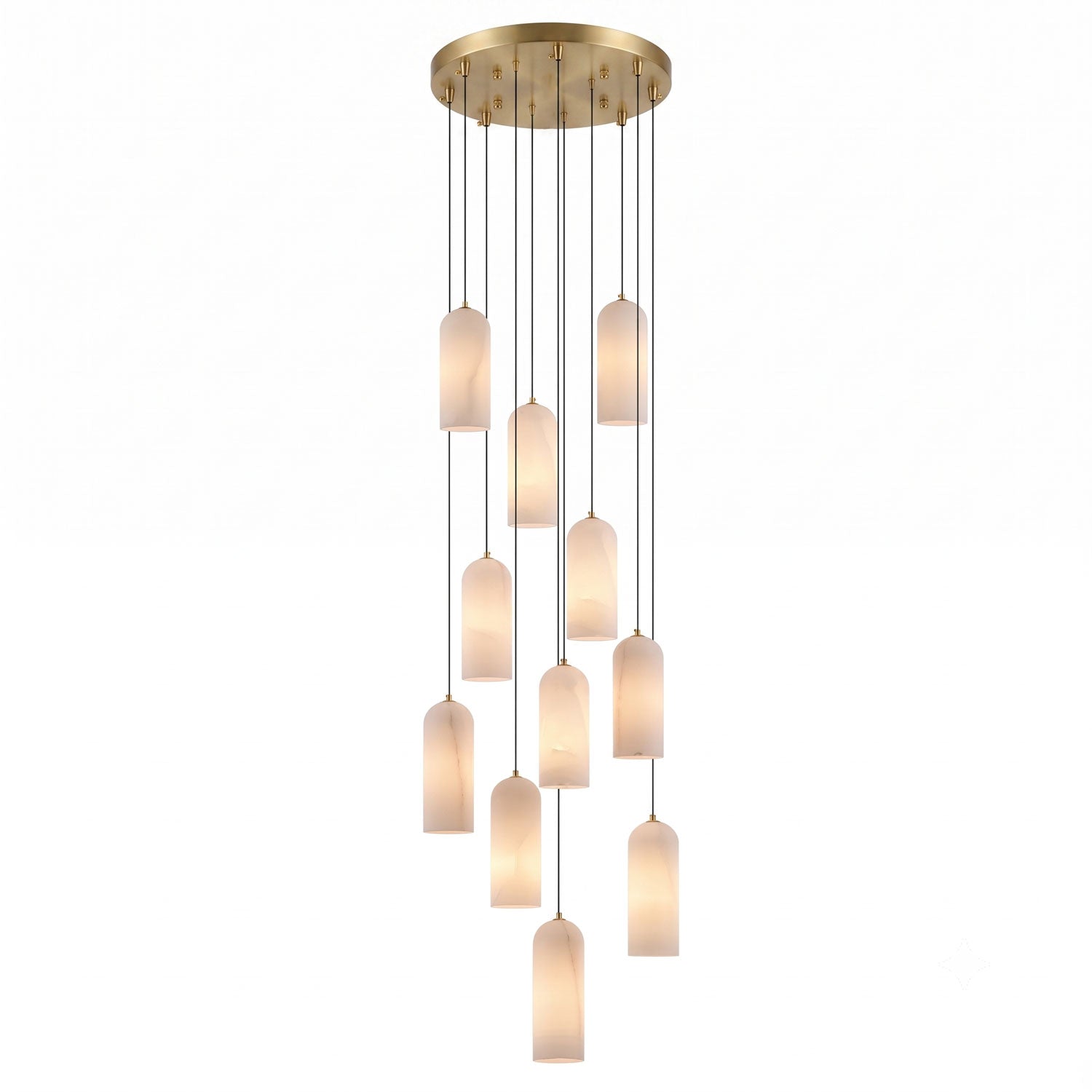 Alabaster Pendant Lamp with Braided Cord | Natural Stone Lighting from Single Light to 21-Light Cluster | Mid-Century Modern Style Dining Room Pendant Lamp with E12/E14 Fitting - Lamylie