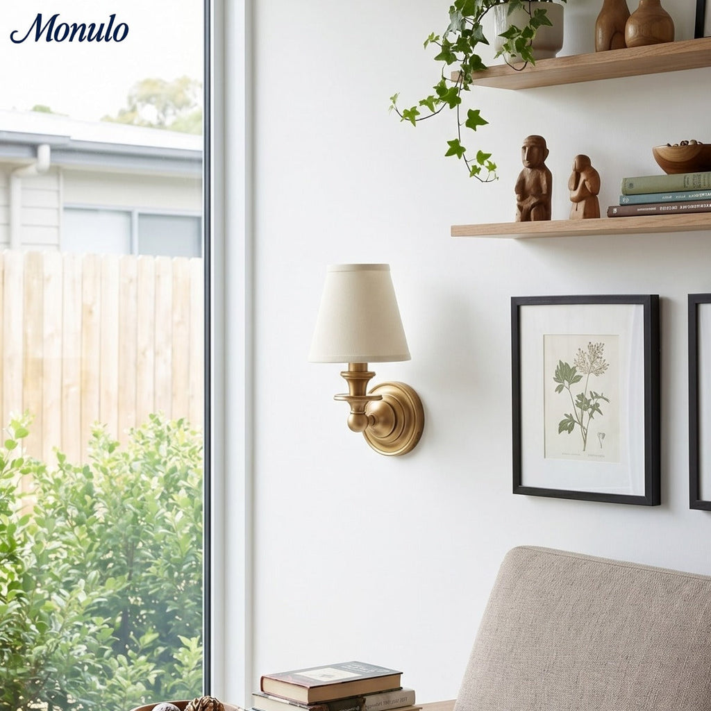 Wall Lamp with Fabric Shade and Gooseneck Arm | Wrought Iron Fixture with Adjustable Reading Lamp - Lamylie