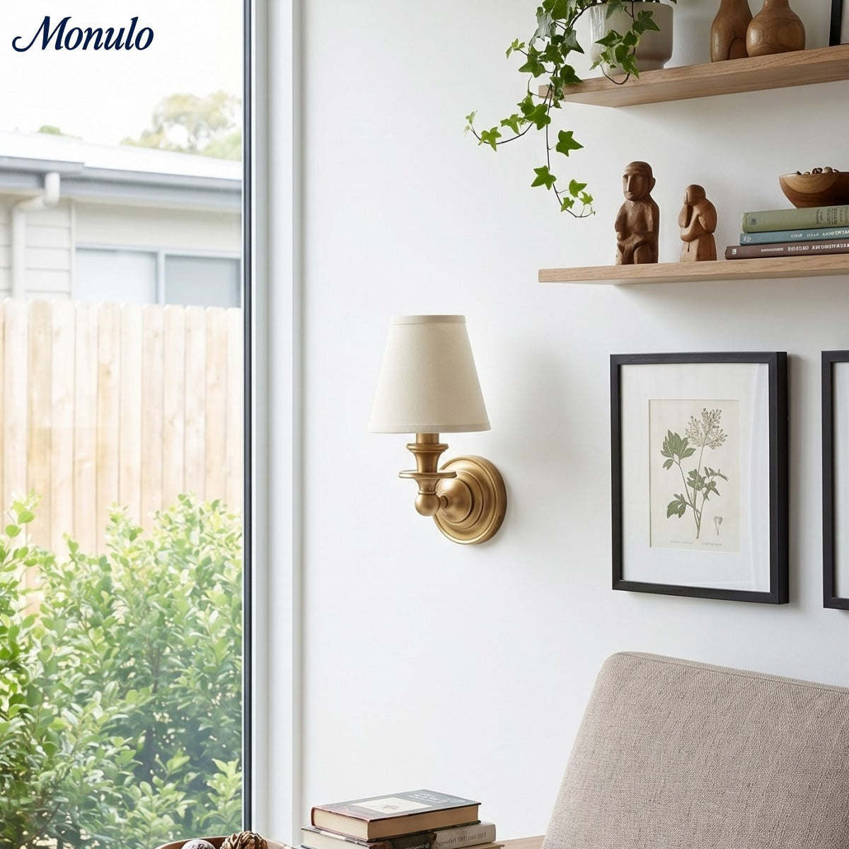 Wall Lamp with Fabric Shade and Gooseneck Arm | Wrought Iron Fixture with Adjustable Reading Lamp - Lamylie