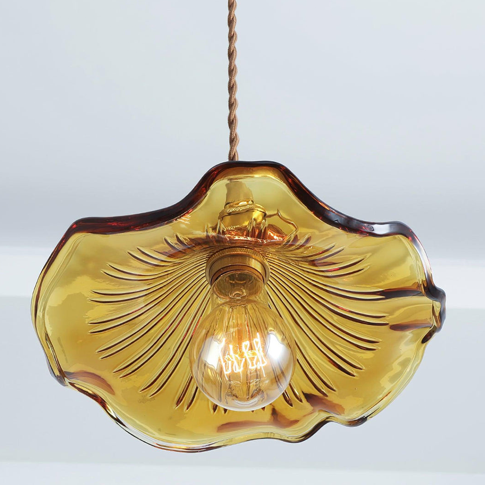 Selene Glas-Pendelleuchte | Hibiskusblüten-Design Messingglas | Hängende Beleuchtung Esszimmer Wohnzimmer Schlafzimmer | E27 Fassung 23-33cm - Lamylie