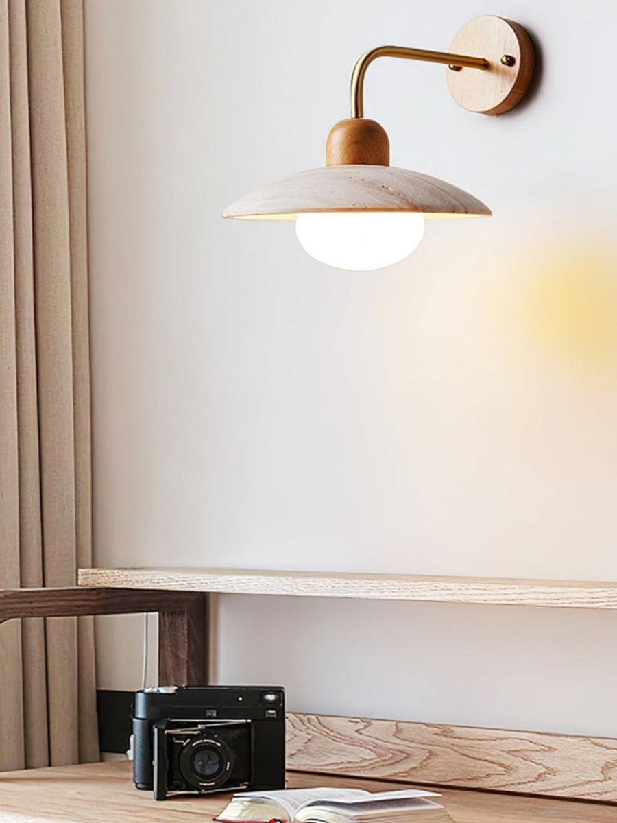 Travertine Wall Lamp Minimalist Disc Design Natural Stone Lighting for Living Room Bedroom Hall Modern Interior Wall Lighting with Warm Light - Lamylie
