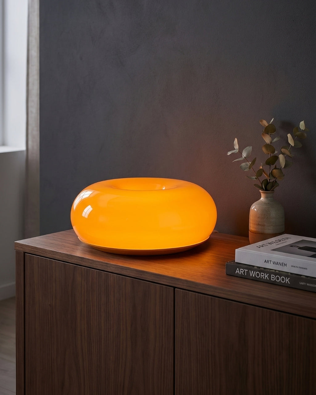 NARA Skulpturale Donut-Lampe mit 3 Farbtemperaturen | Dimmbar Glas-Tischlampe Bauhaus-Design Touch-Steuerung Wandmontierbar Ambientebeleuchtung - Lamylie