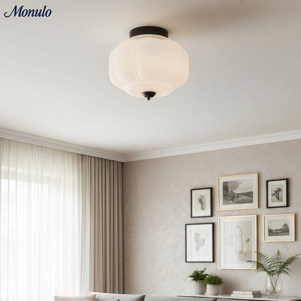 Retro Ceiling Lamp with Milk Glass Shade | Refined Semi-Flush Mount Lighting for Modern Interiors - Lamylie